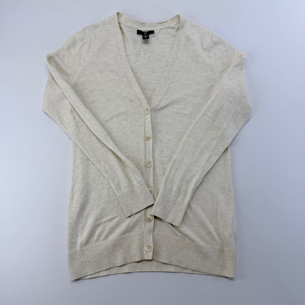 Gap Womens V-Neck Button Front Cardigan Oatmeal Heather Cotton Blend Size S
